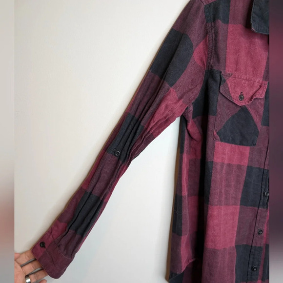 Thread & Supply Burgundy Red & Black Plaid Button Down Top Women Small - Picture 7 of 9